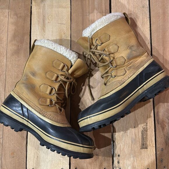 Sorel Caribou Buff Tan Black Waterproof Lace Up Boots B94 - Picture 5 of 11